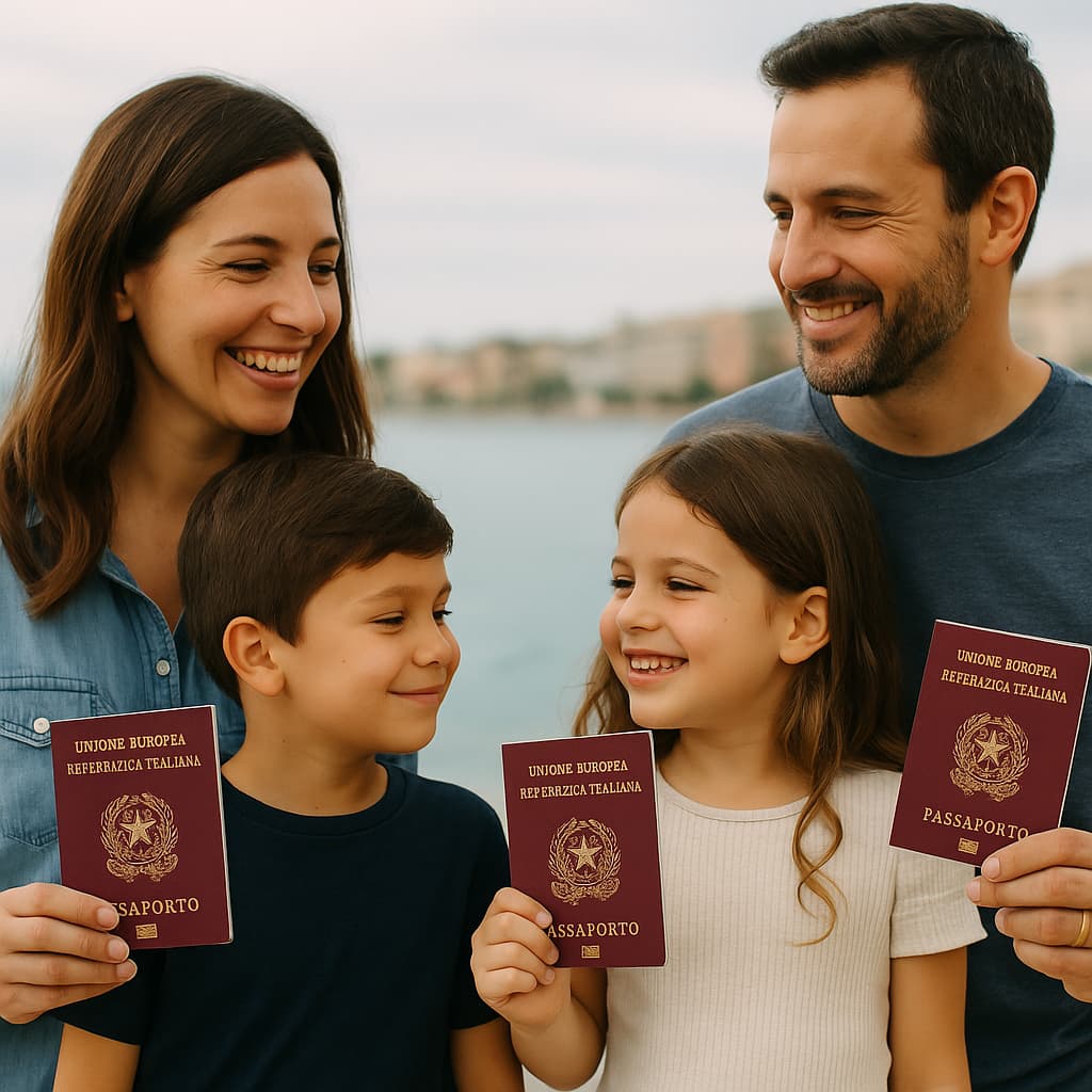 family with minors holding italian passport