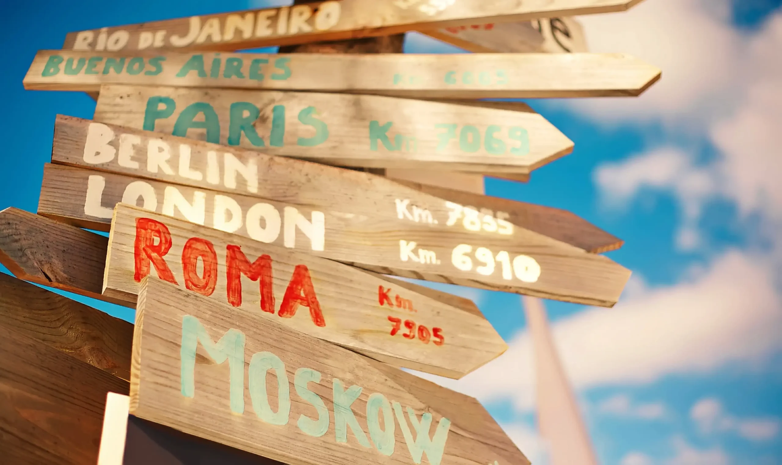 traffic-road-sign-including-moscow-roma-london-berlin-paris-rio-de-janeiro-blue-sky-background-retro-style Traveling signs traffic road