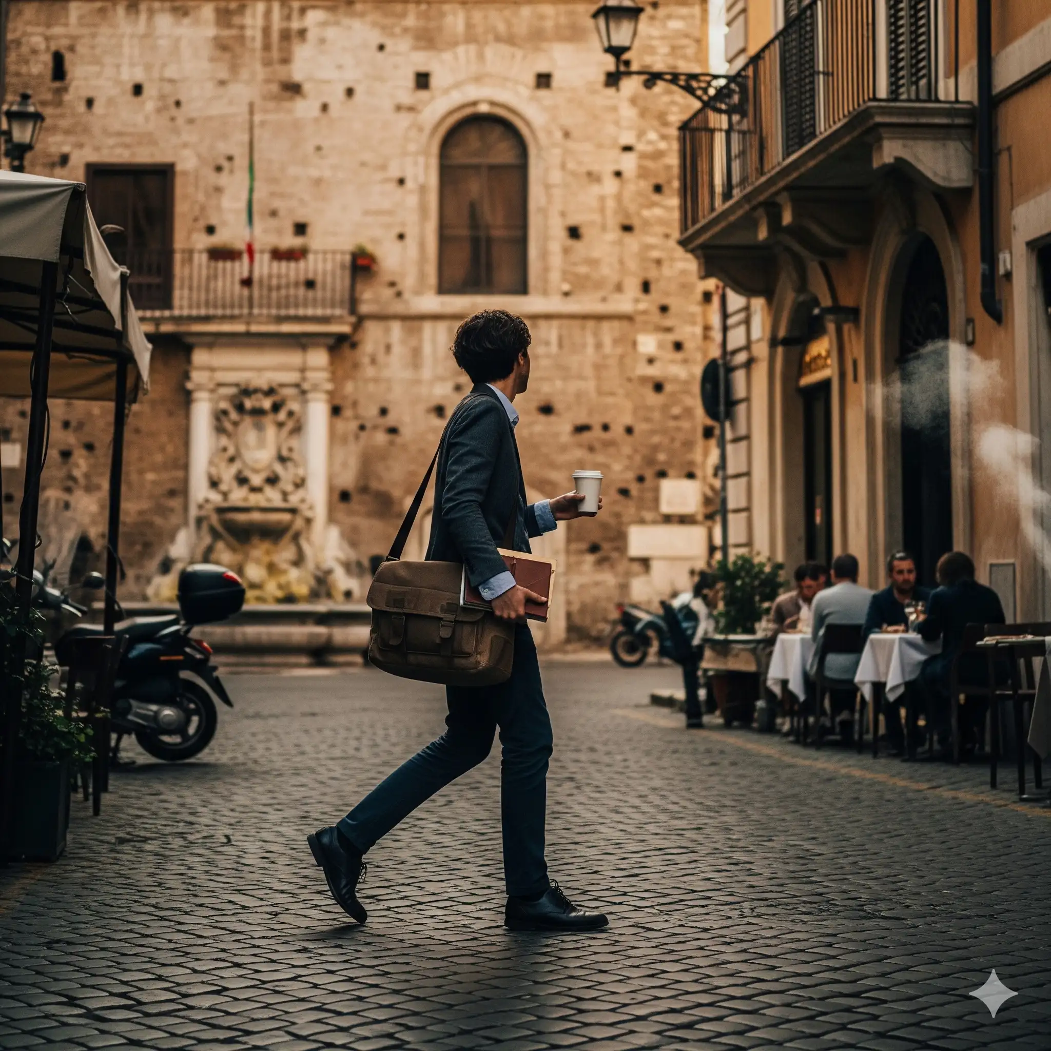 lavoratore in Italia che va a lavorare